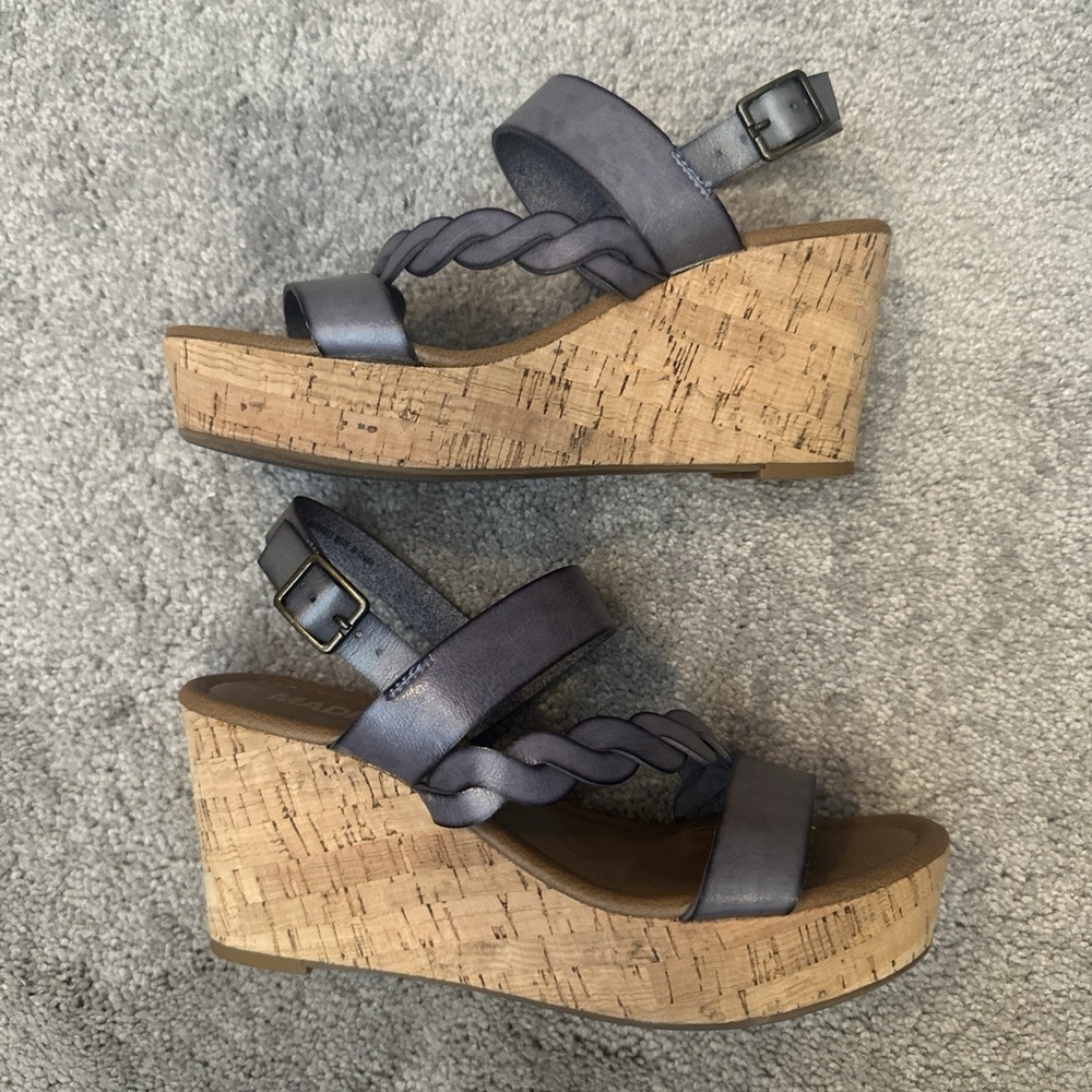 Madeline Wedge Slingback Braided Sandals Size 6.5 Blue Gray